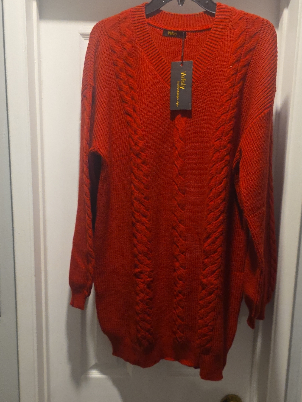 Red Cable Knit V-Neck Sweater